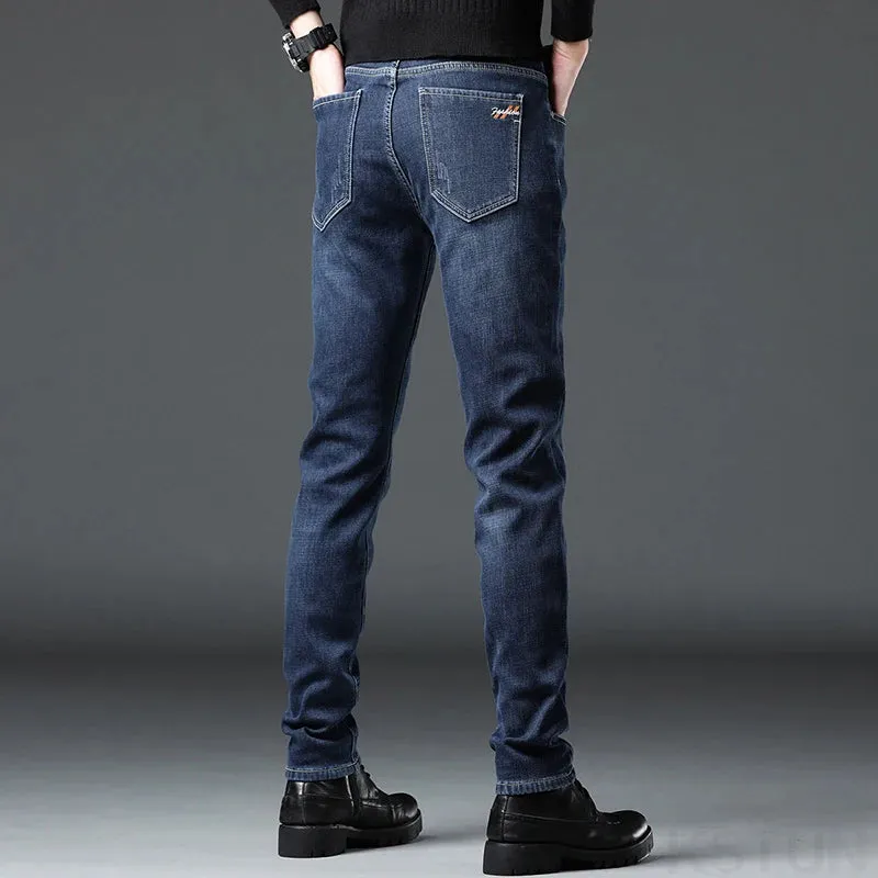 2024 Winter Jeans For Men Thicken Warmer Jeans Fleece Male Denim Pants Slim Straight Stretch Mens Desinger Clothing Trousers