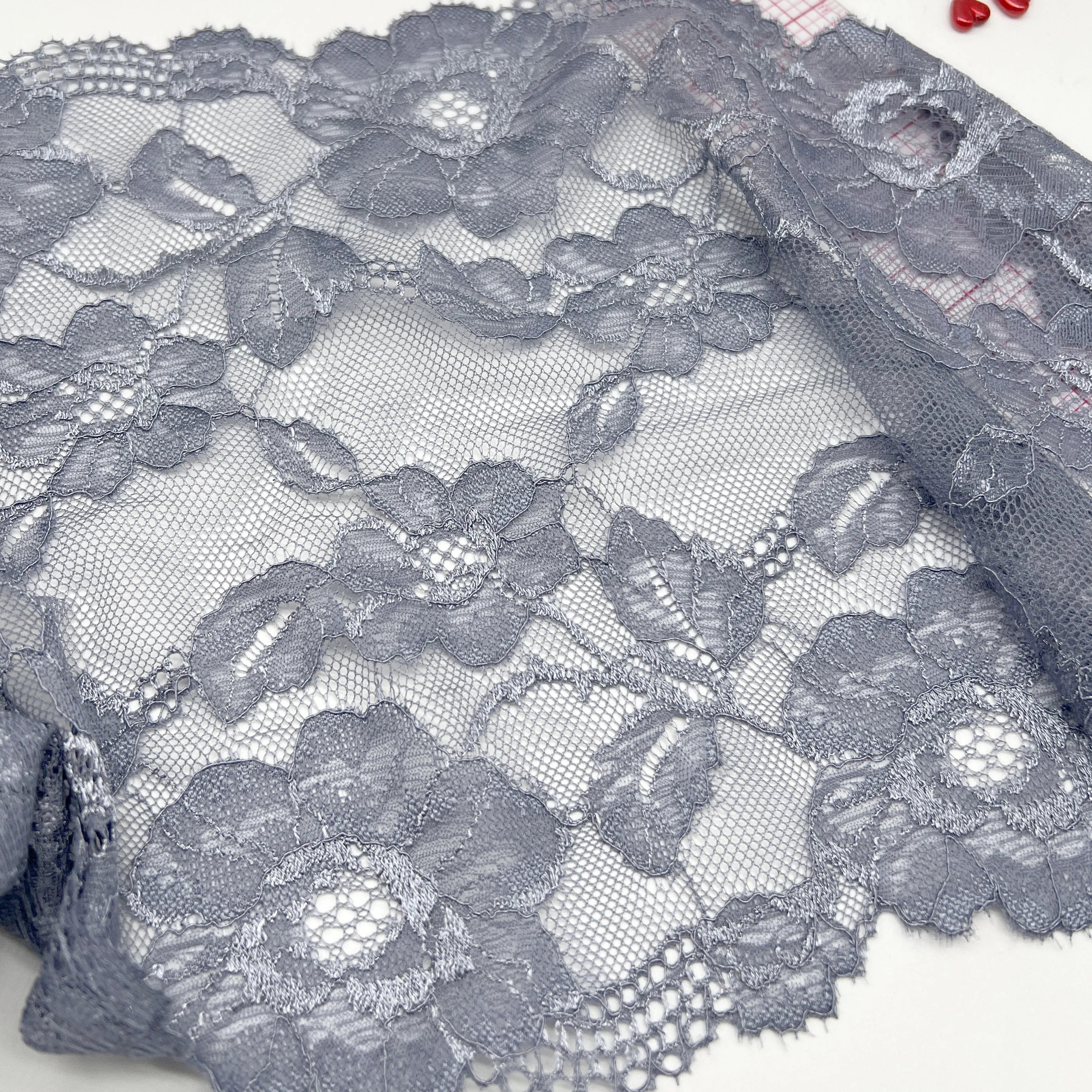 9" (23cm) Stretch Lace, Soft, High Quality in Beige, Pink, Turquoise and Gray- by the 1 yard