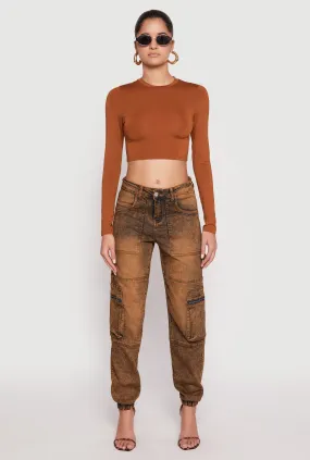 Acid Wash Denim Cargo Joggers