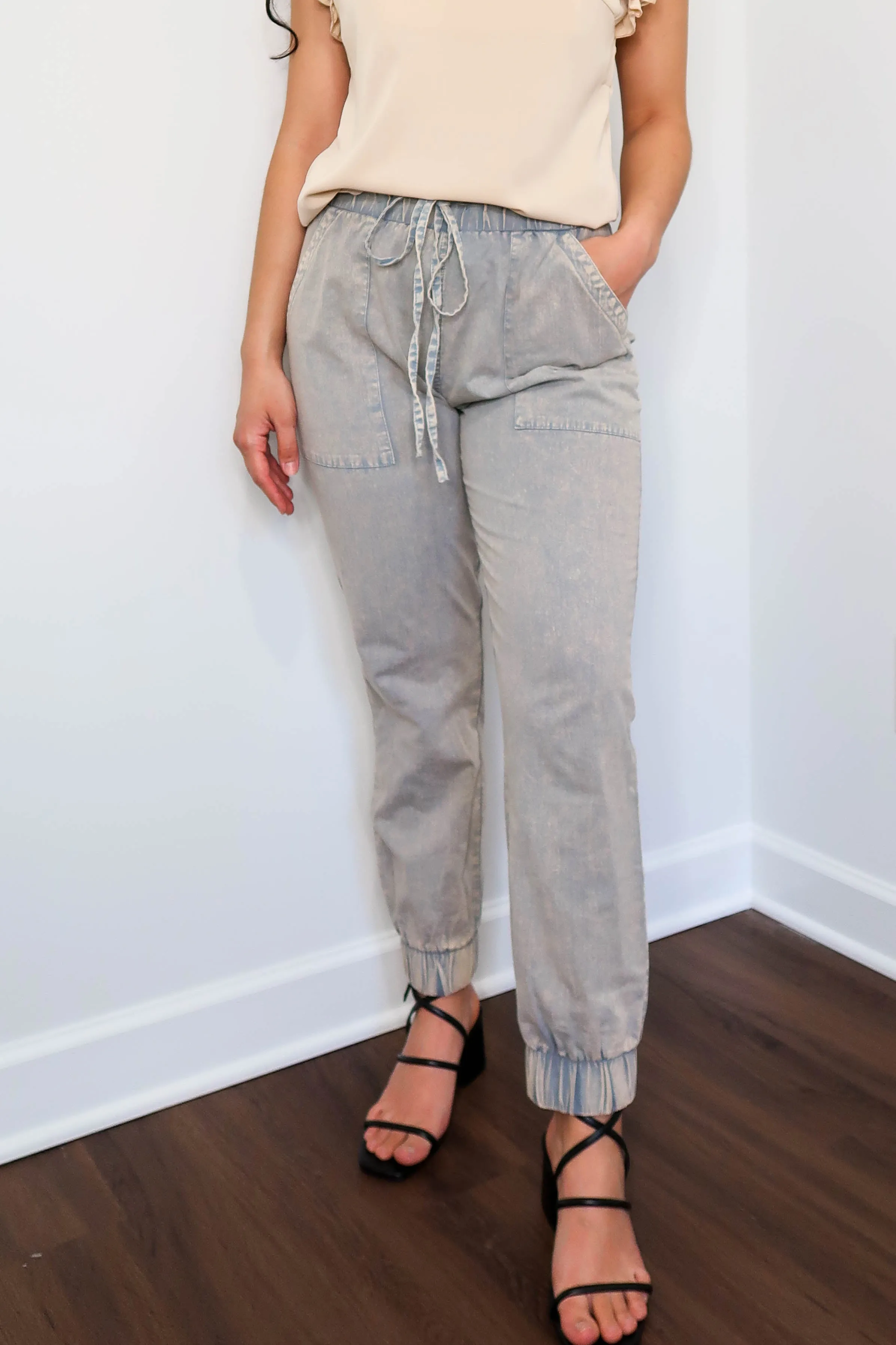 Acid Wash Denim Joggers
