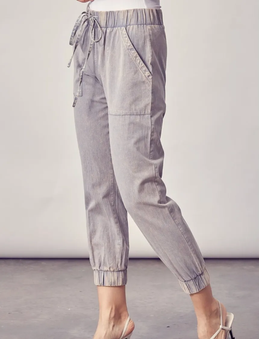 Acid Wash Denim Joggers