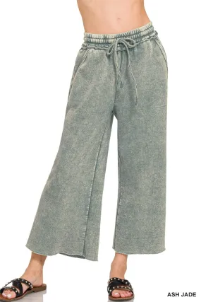 Ash Jade Acid Wash Fleece Palazzo Sweatpants