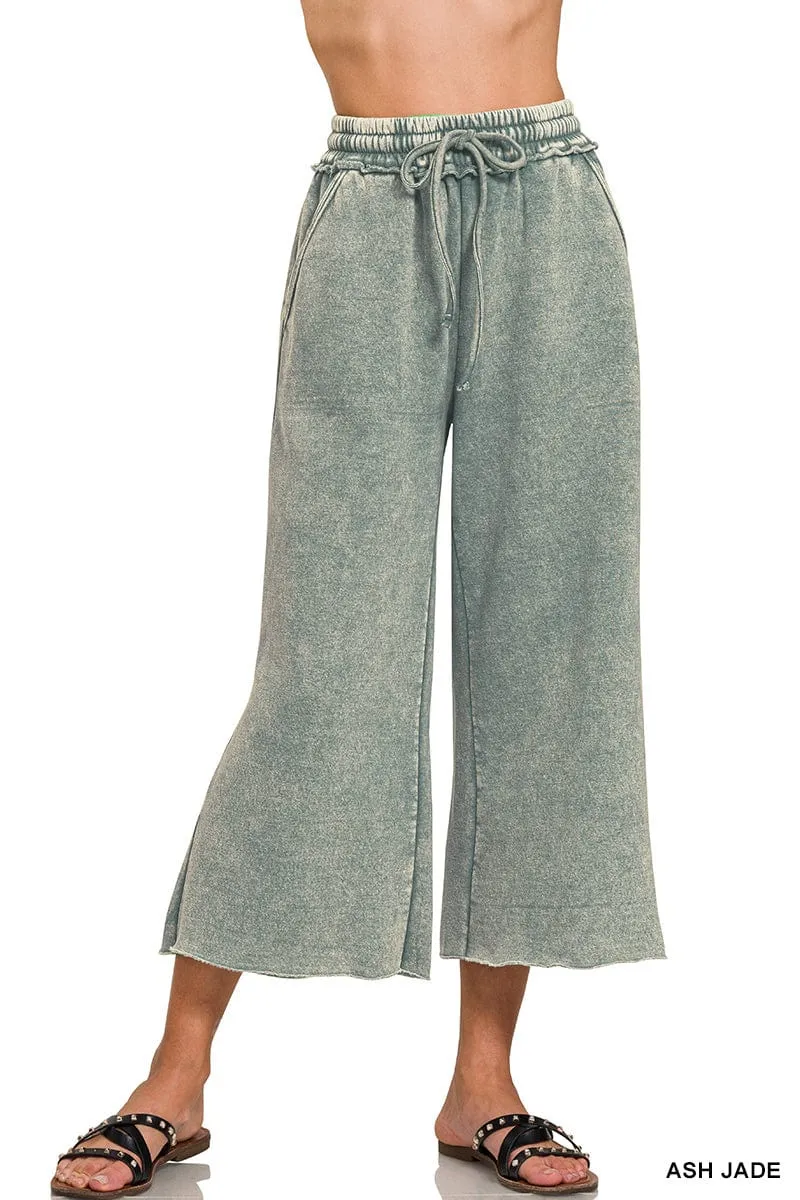 Ash Jade Acid Wash Fleece Palazzo Sweatpants