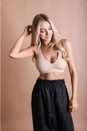 Beige - Seamless Front Lace Racerback Bralette