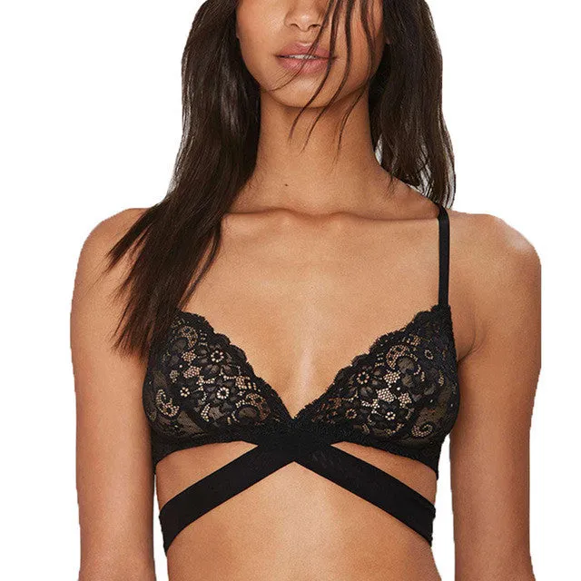 Black Soft Lace Bralette With Cross Straps