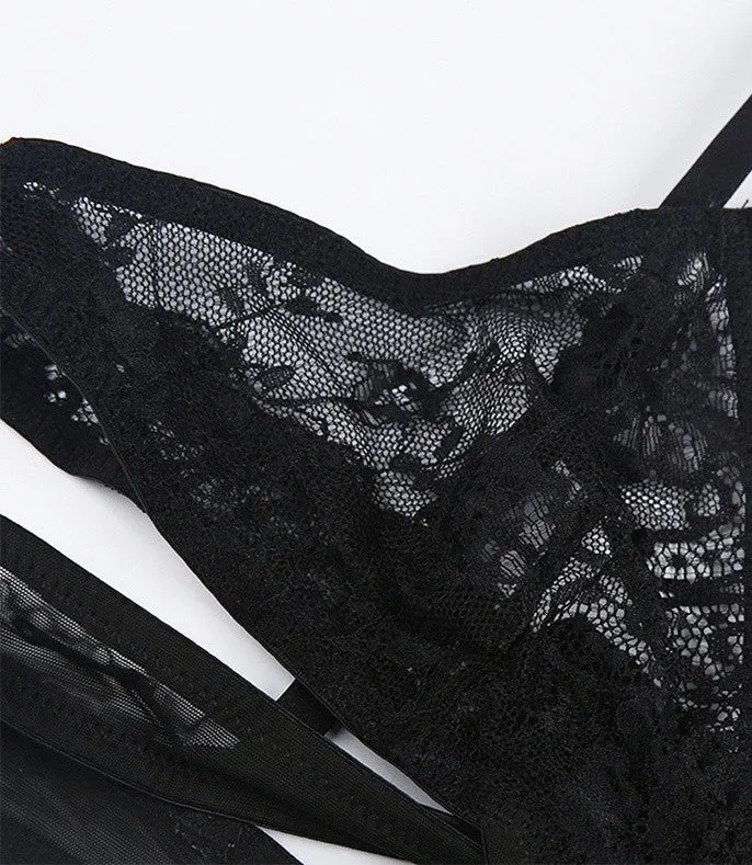 Black Soft Lace Bralette With Cross Straps