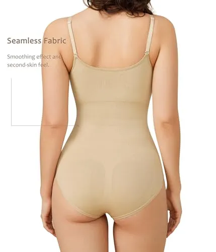 BRABIC Bodysuit Shapewear for Women Tummy Control Panties Seamless Sleeveless Tops V-Neck Camisole Jumpsuit(Coffee Brief, X-Large/XX-Large)