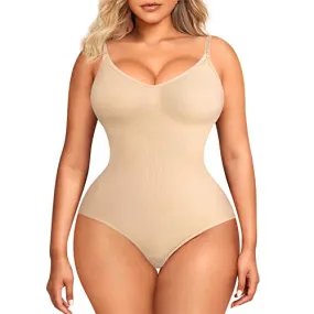 BRABIC Bodysuit Shapewear for Women Tummy Control Panties Seamless Sleeveless Tops V-Neck Camisole Jumpsuit(Coffee Brief, X-Large/XX-Large)