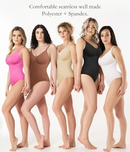 BRABIC Bodysuit Shapewear for Women Tummy Control Panties Seamless Sleeveless Tops V-Neck Camisole Jumpsuit(Coffee Brief, X-Large/XX-Large)