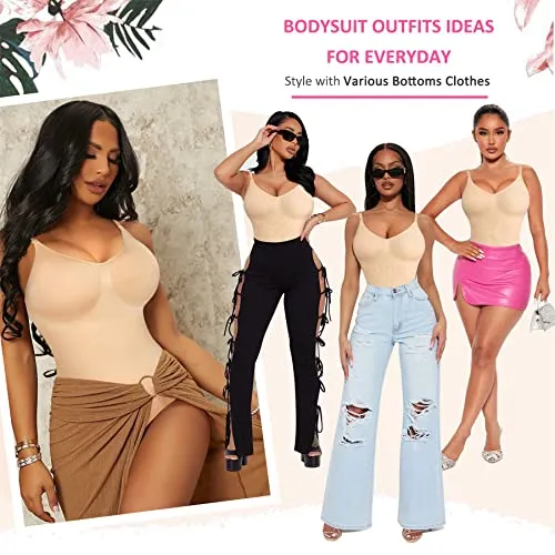BRABIC Bodysuit Shapewear for Women Tummy Control Panties Seamless Sleeveless Tops V-Neck Camisole Jumpsuit(Coffee Brief, X-Large/XX-Large)