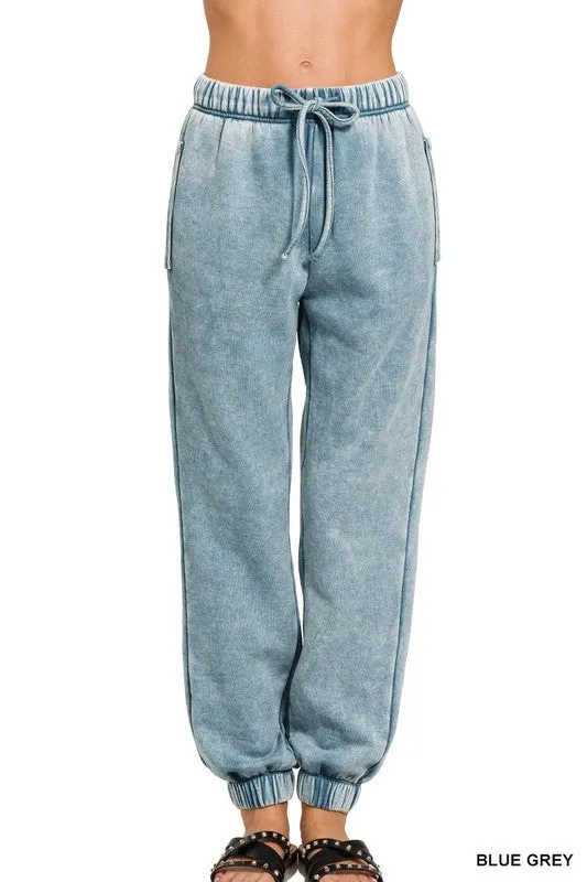 Chillin Always Acid Wash Fleece Sweatpants with Pockets (Multiple Colors) - BP