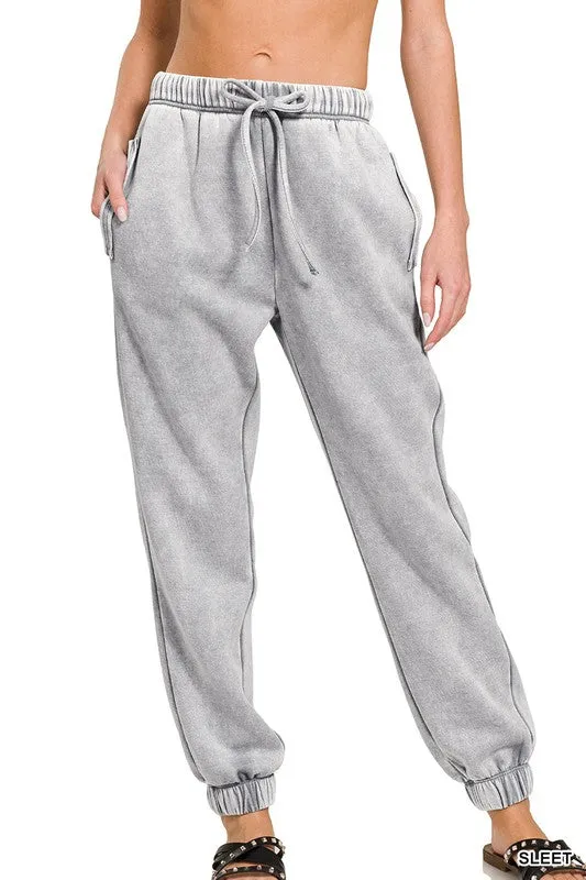Chillin Always Acid Wash Fleece Sweatpants with Pockets (Multiple Colors) - BP