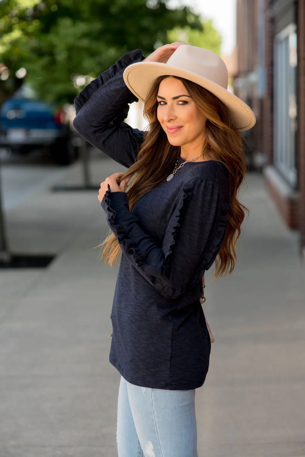 Double Ruffle Trimmed Sweatshirt