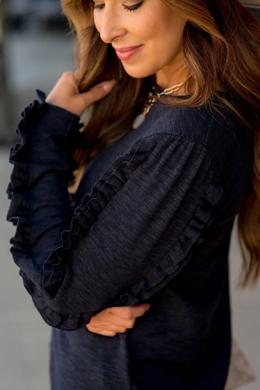 Double Ruffle Trimmed Sweatshirt
