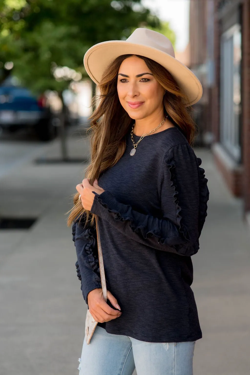 Double Ruffle Trimmed Sweatshirt