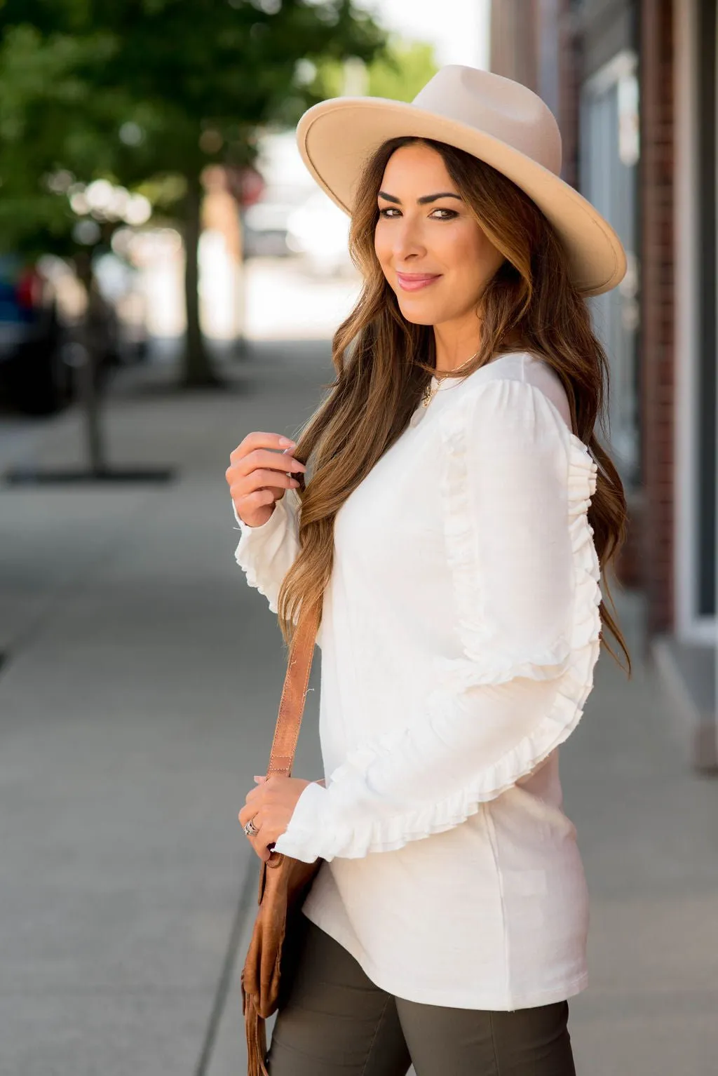 Double Ruffle Trimmed Sweatshirt