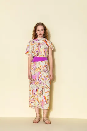 Floral Patterned Backless Long Dress Molded Multicolor