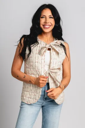 Floral quilted vest cream
