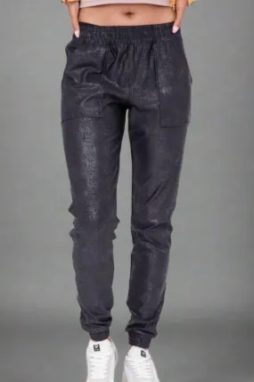 Foil Printed High Waisted Joggers Black