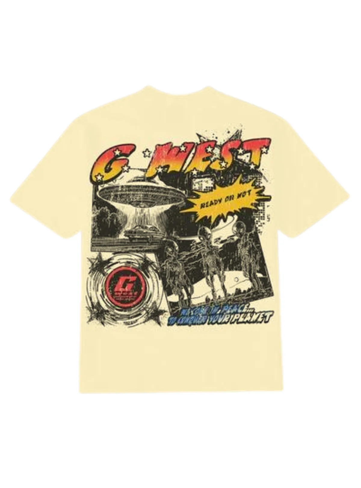 G West T-Shirt - Cosmic Sky Ride Acid Wash Double - Cream - GWDSPPT9091