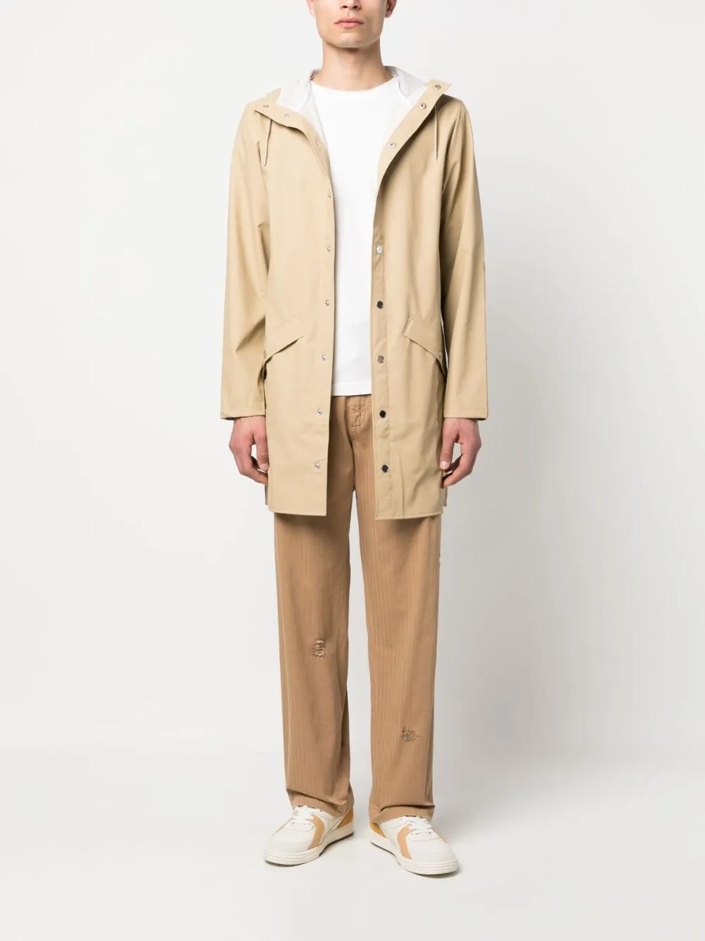 hooded long-sleeve raincoat