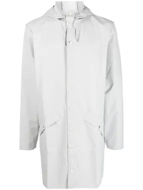 hooded stud-fastening raincoat