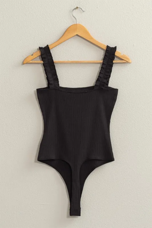 HYFVE Ribbed Ruffle Strap Bodysuit