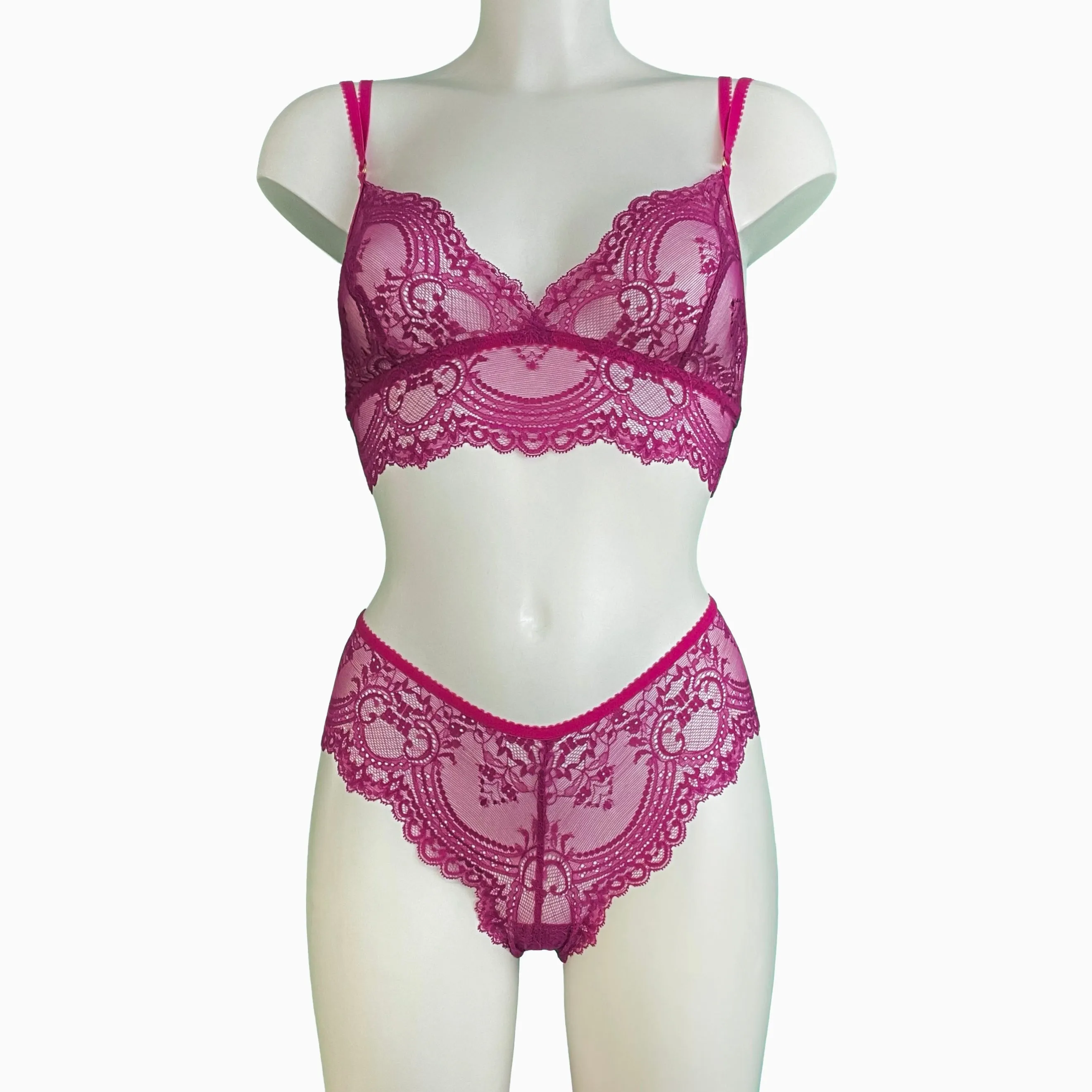 Jacquard Lace Bralette - Raspberry