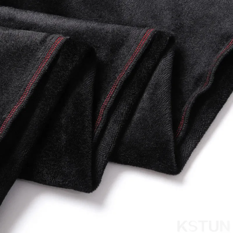 KSTUN Men Jeans With Fleece Stretch Black Warm Denim Pants Slim Straight Thicken Men's Trousers 2024 Winter New Mens Clothing