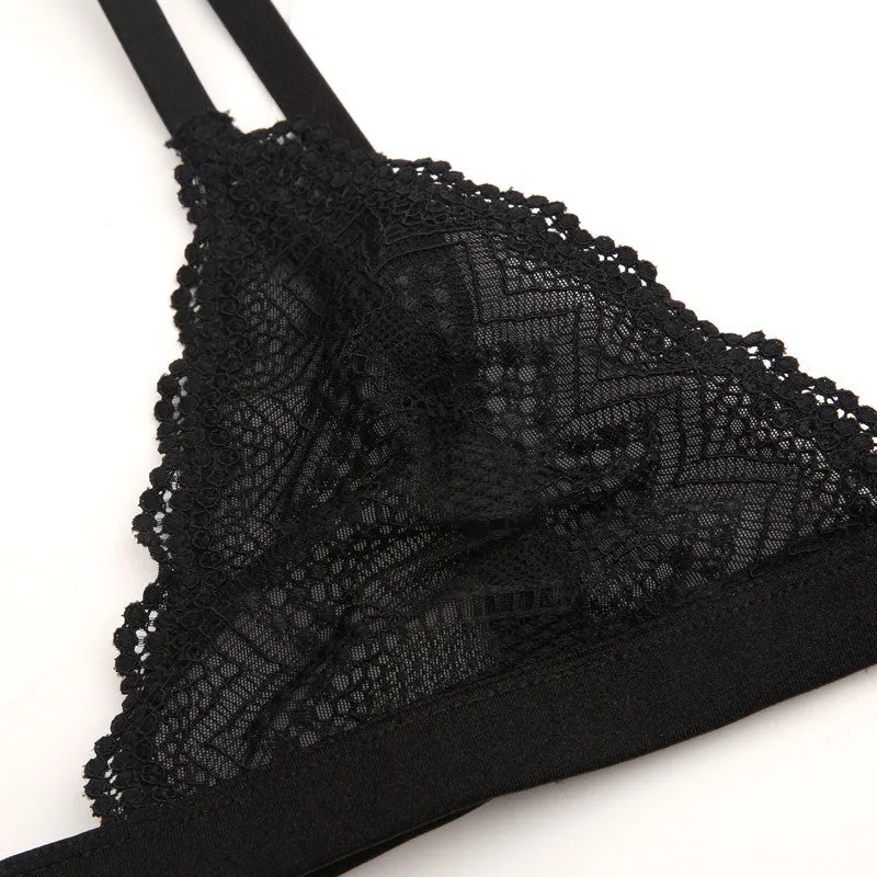 Lace Bralette | Crossed Straps | Jacquard Trim