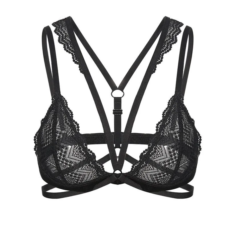 Lace Bralette | Crossed Straps | Jacquard Trim