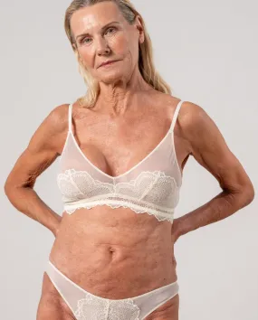 Lace Mesh Triangle Bralette Cream