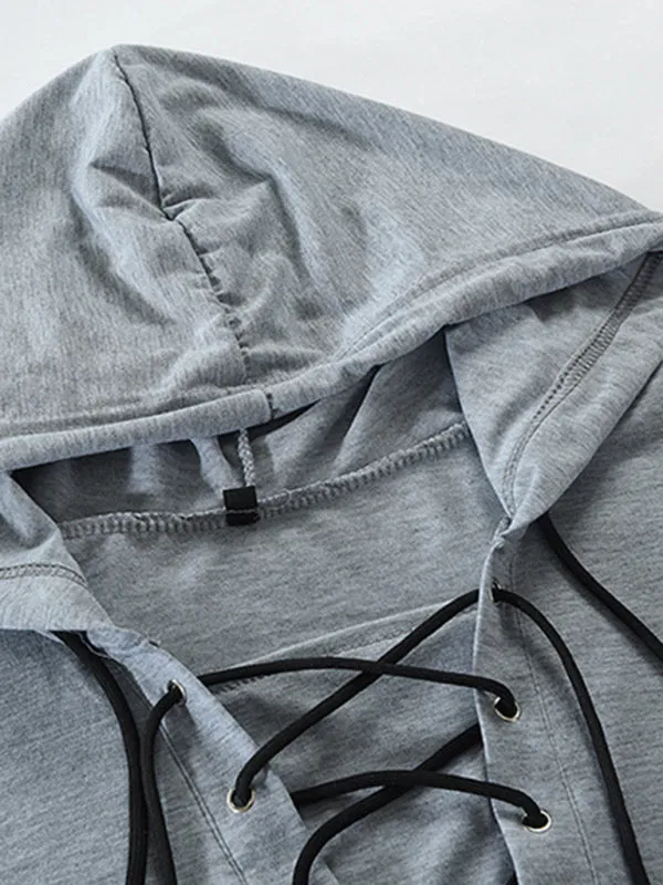 Lace-Up Men's Lightweight Hooded Sweatshirt
