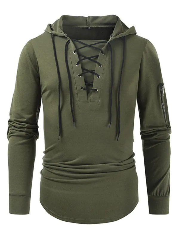 Lace-Up Men's Lightweight Hooded Sweatshirt