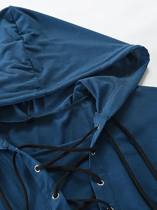 Lace-Up Men's Lightweight Hooded Sweatshirt