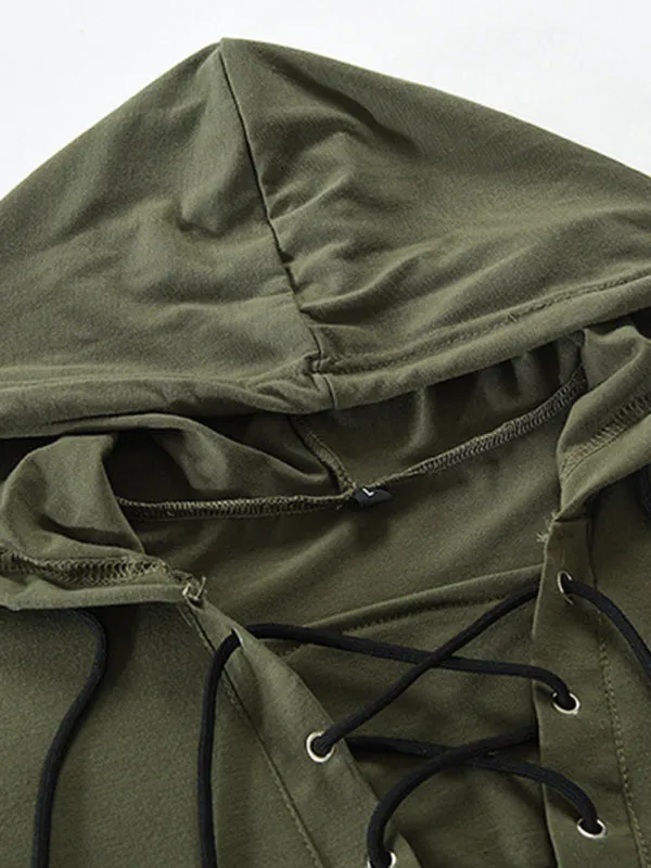 Lace-Up Men's Lightweight Hooded Sweatshirt