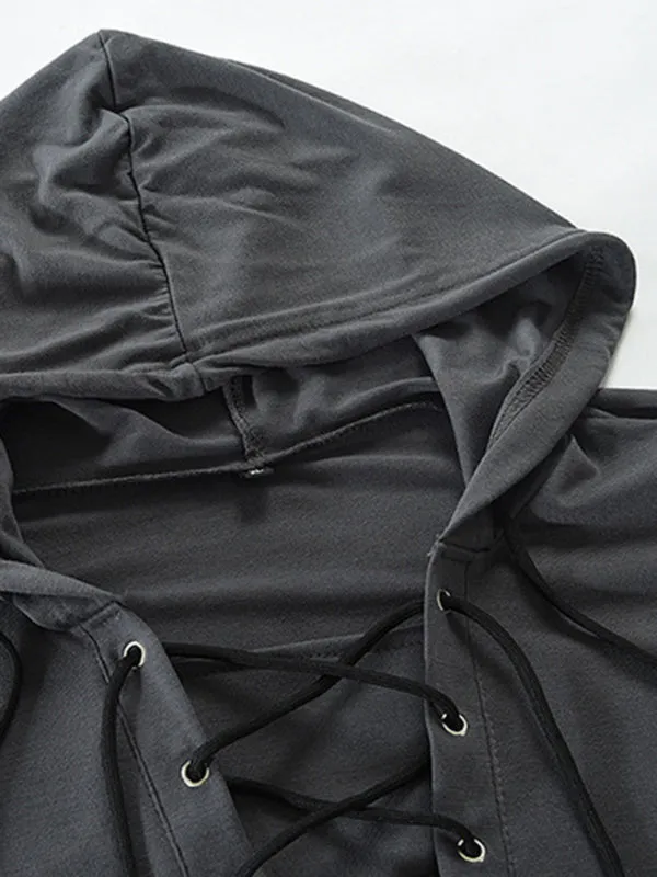 Lace-Up Men's Lightweight Hooded Sweatshirt