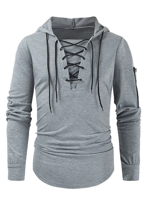 Lace-Up Men's Lightweight Hooded Sweatshirt