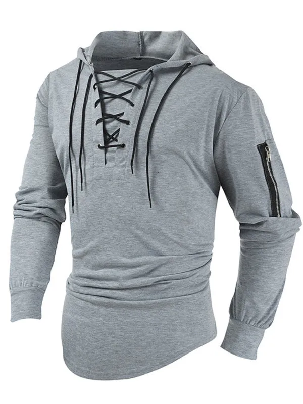 Lace-Up Men's Lightweight Hooded Sweatshirt