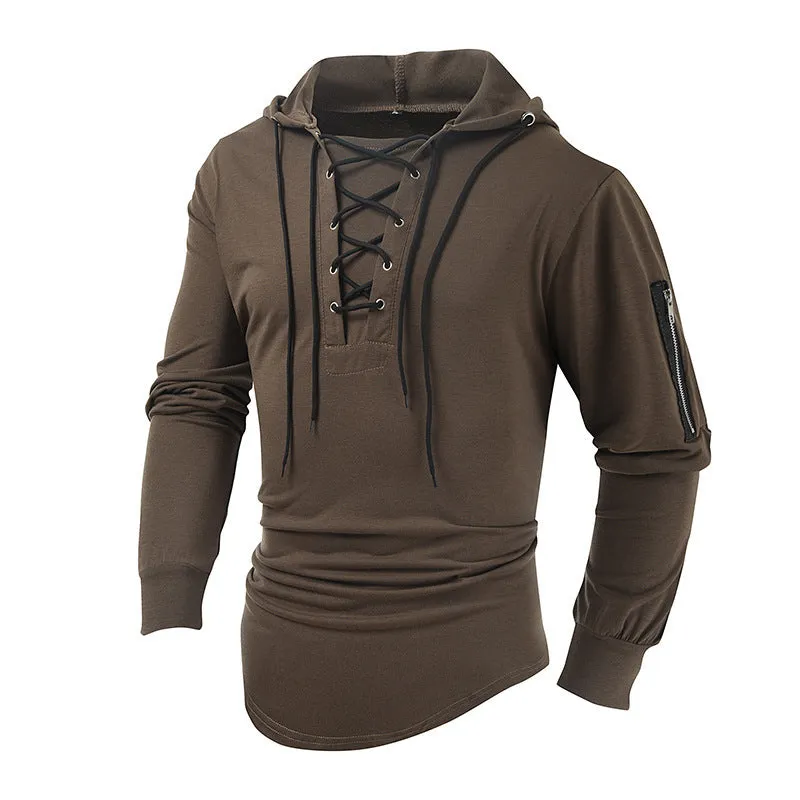 Lace-Up Men's Lightweight Hooded Sweatshirt