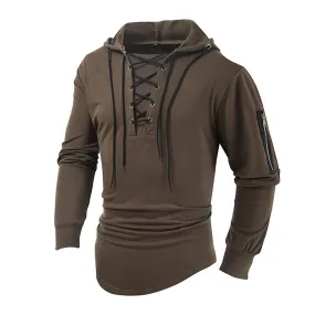 Lace-Up Men's Lightweight Hooded Sweatshirt