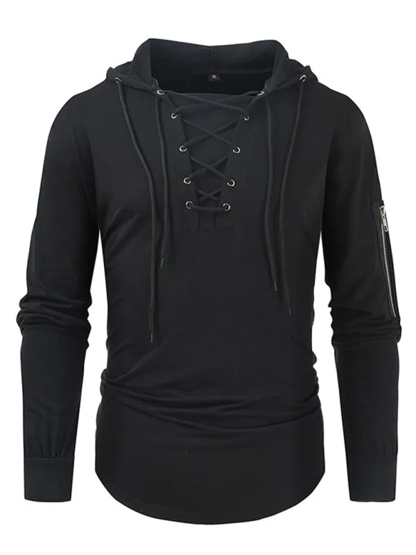 Lace-Up Men's Lightweight Hooded Sweatshirt