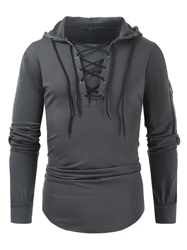 Lace-Up Men's Lightweight Hooded Sweatshirt