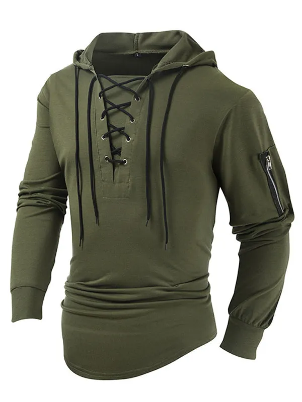 Lace-Up Men's Lightweight Hooded Sweatshirt