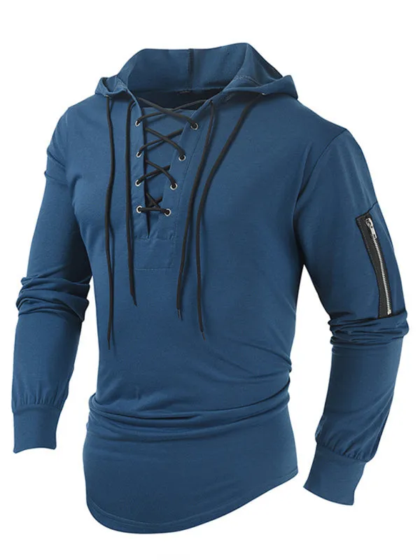 Lace-Up Men's Lightweight Hooded Sweatshirt