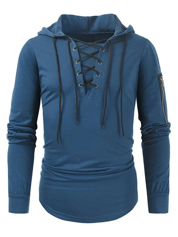 Lace-Up Men's Lightweight Hooded Sweatshirt