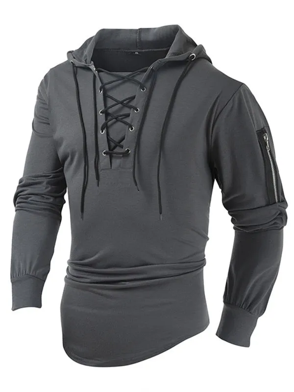 Lace-Up Men's Lightweight Hooded Sweatshirt