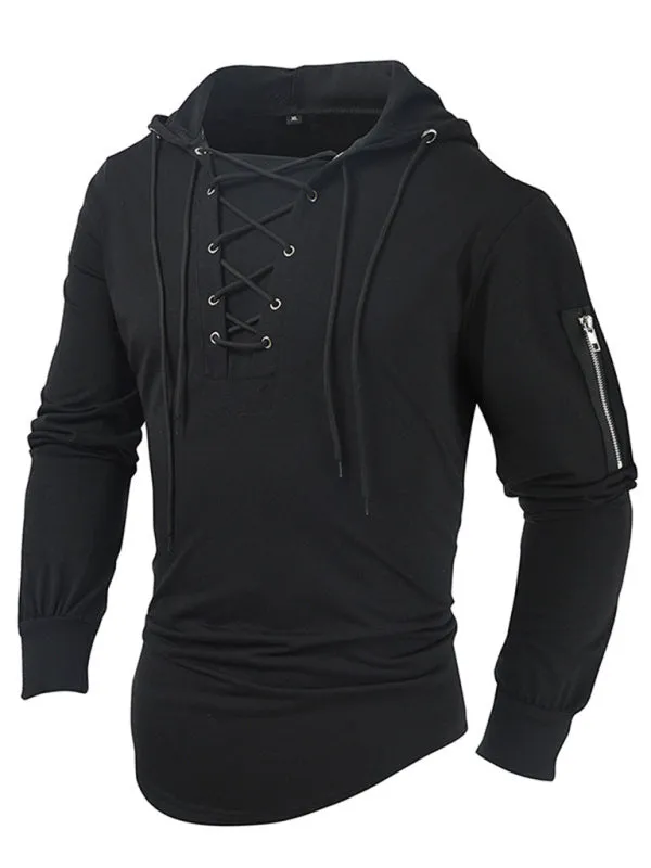 Lace-Up Men's Lightweight Hooded Sweatshirt