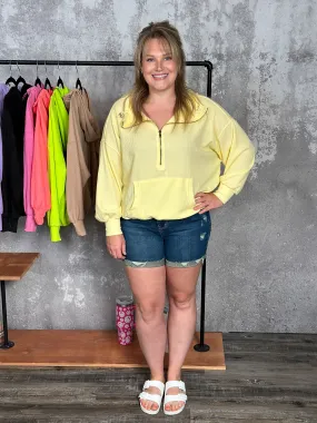 Lightweight Waffle Bomber Sweatshirt with Hood - Lemon - FINAL SALE