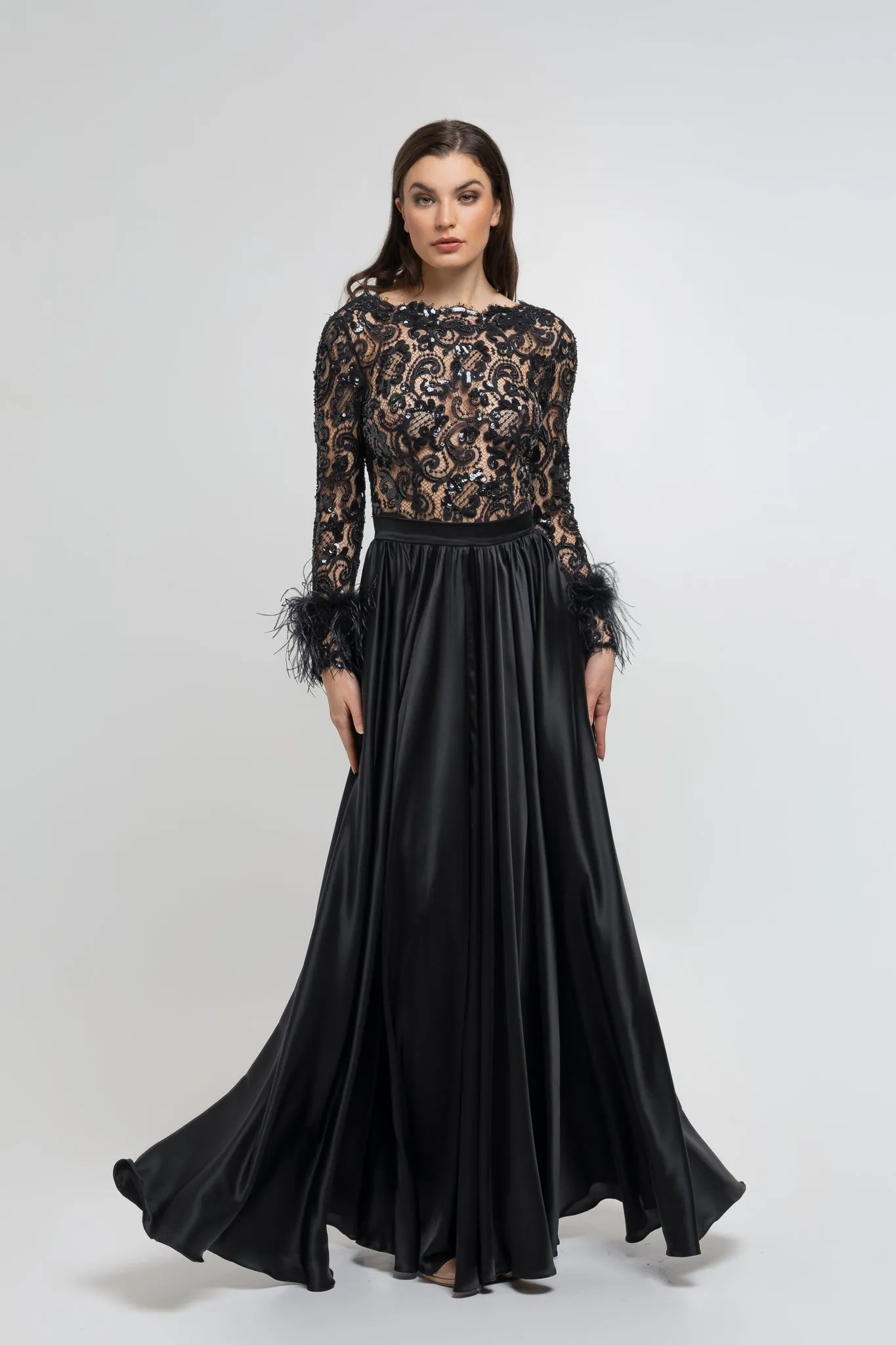 Long Black Silk Skirt